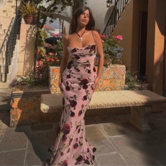 House of CB Dresses & Skirts - House of CB Floral Maxi Dress - Pink and Black